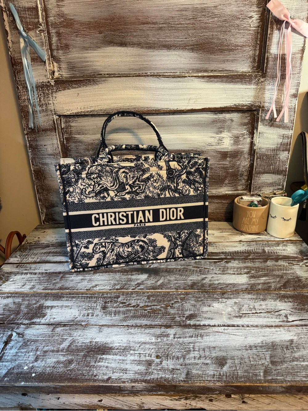 Navy and Cream Toile de Jouy Tote